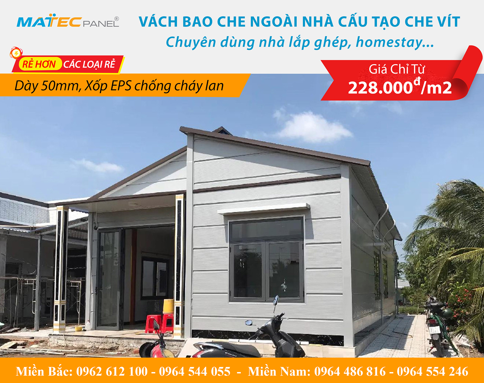 Mua trực tiếp tại nhà máy - Panel EPS vách ngoài trời giá chỉ từ 228.000Đ/M2